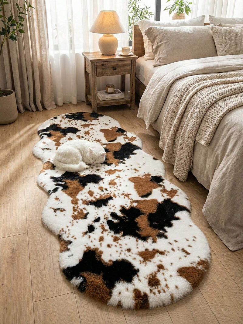 1pc Cream Textured Plush Rug - Fluffy Brown Area Carpet - Machine Washable Shaggy Chair/Sofa Cover - Note: Surface Pattern Shipped Randomly, Suitable For Bedroom, Living Room, Great For Filming, Suede Bottom, Ideal For Women Home Decor, Bedroom Carpet