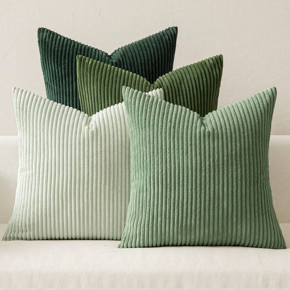 4pcs Bohemian Countryside Style Cushion Covers, Gray-Green Modern Nordic Soft Corduroy Throw Pillow Covers, Spring Home Decor For Sofa, Bed, Living Room (4-Piece Set)