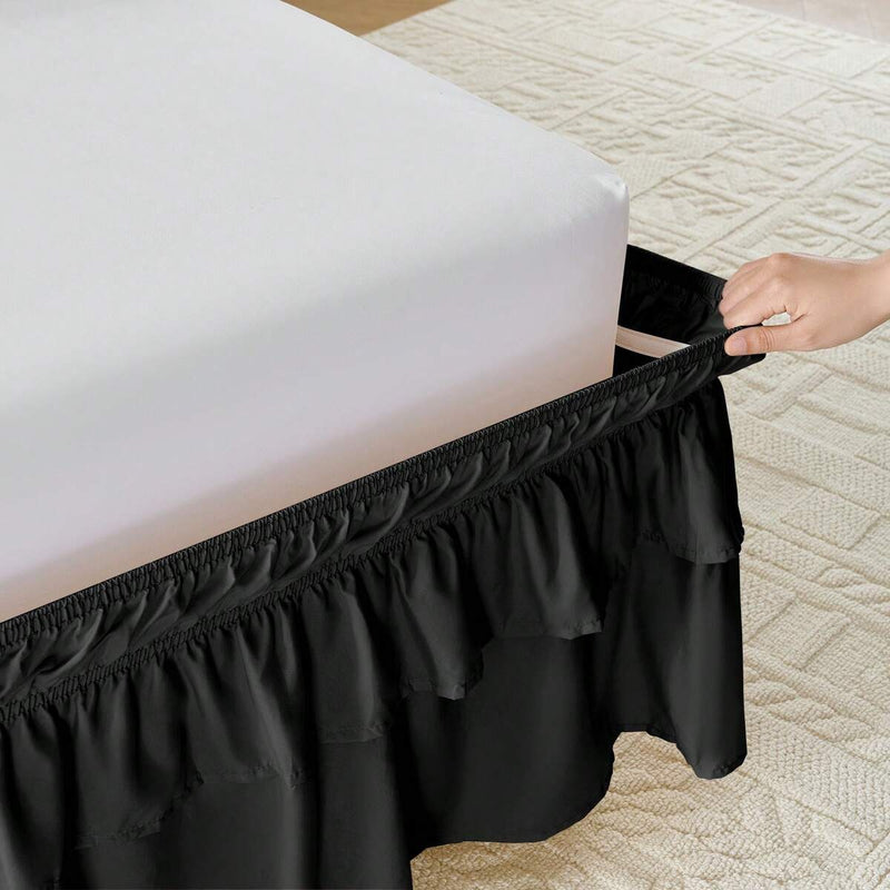 Multi-Layer Ruffle Bed Skirt 16 Inch Drop, 2 Layer Elastic Wrap Around Bed Skirts For Twin Full Queen King CK Size Bed, Easy To Install Dust Ruffle, Machine Washable Soft Fabric, Double Layers Bedskirt