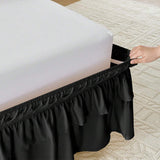 Multi-Layer Ruffle Bed Skirt 16 Inch Drop, 2 Layer Elastic Wrap Around Bed Skirts For Twin Full Queen King CK Size Bed, Easy To Install Dust Ruffle, Machine Washable Soft Fabric, Double Layers Bedskirt