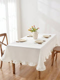 1 Piece Plain Color Solid Color White Printed Ruffle Trim Tablecloth Dirt-Resistant Beautiful Dress Up Restaurant Dress Up Table Suitable For Family Dinner, Daily Use, Banquet Use, Wedding Use, Festival, Party Dress Up