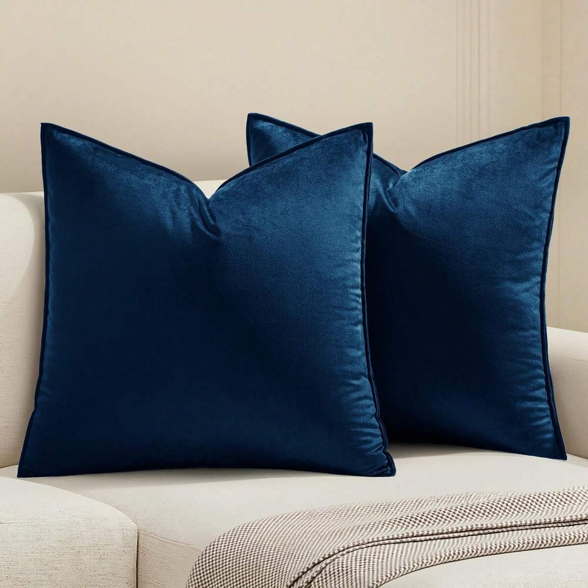 1pc Velvet Border Pillow Cover Color Square Cushion Case For Sofa, Bedroom, And Car, 18 X 18 Inch (45 X 45cm)
