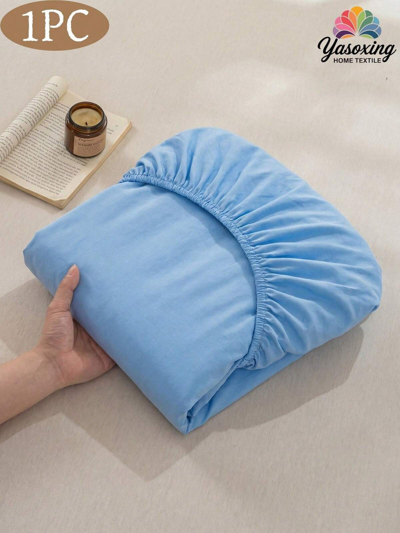 1pc Sky Blue Super Soft Solid Color Fitted Sheet, Bedding, Lightweight Fitted Sheet, Mattress Cover, Deep Pocket Design Up To 11.8 Inches Fitted Sheet, Soft & Breathable, Suitable For Single, Double, Queen, King Size Beds, All Seasons